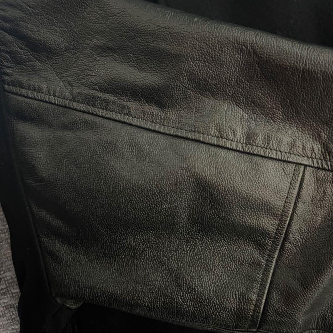 本革 スタジャン レザージャケット ウール ブラック キルティング XL