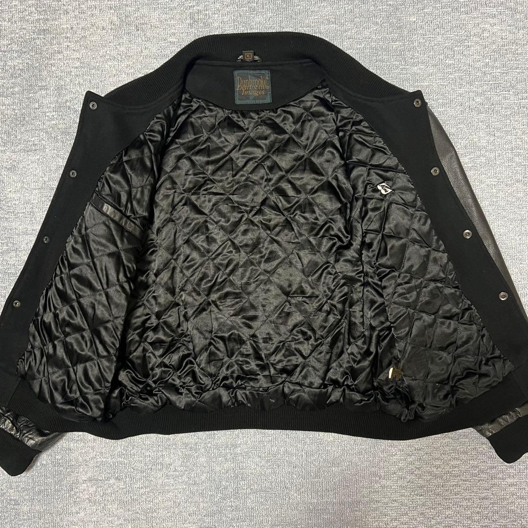 本革 スタジャン レザージャケット ウール ブラック キルティング XL