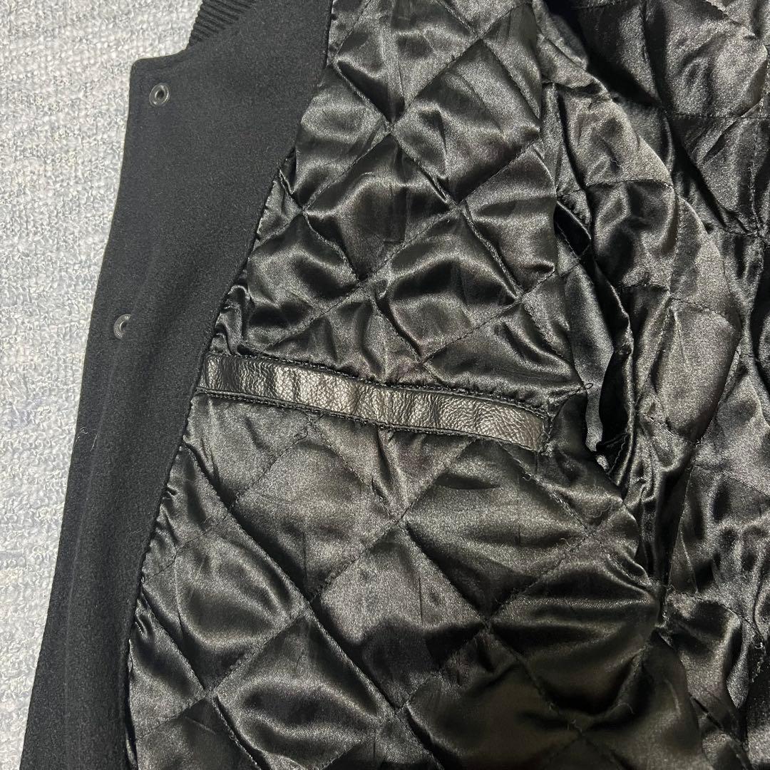 本革 スタジャン レザージャケット ウール ブラック キルティング XL