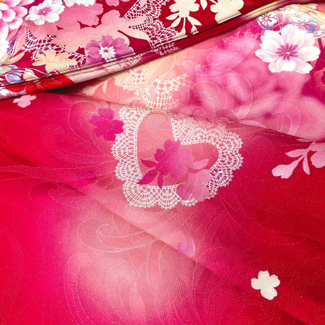 ⭐︎K0821 美品 正絹 レンタル店放出品 ガード加工 花柄 蝶 赤 9号