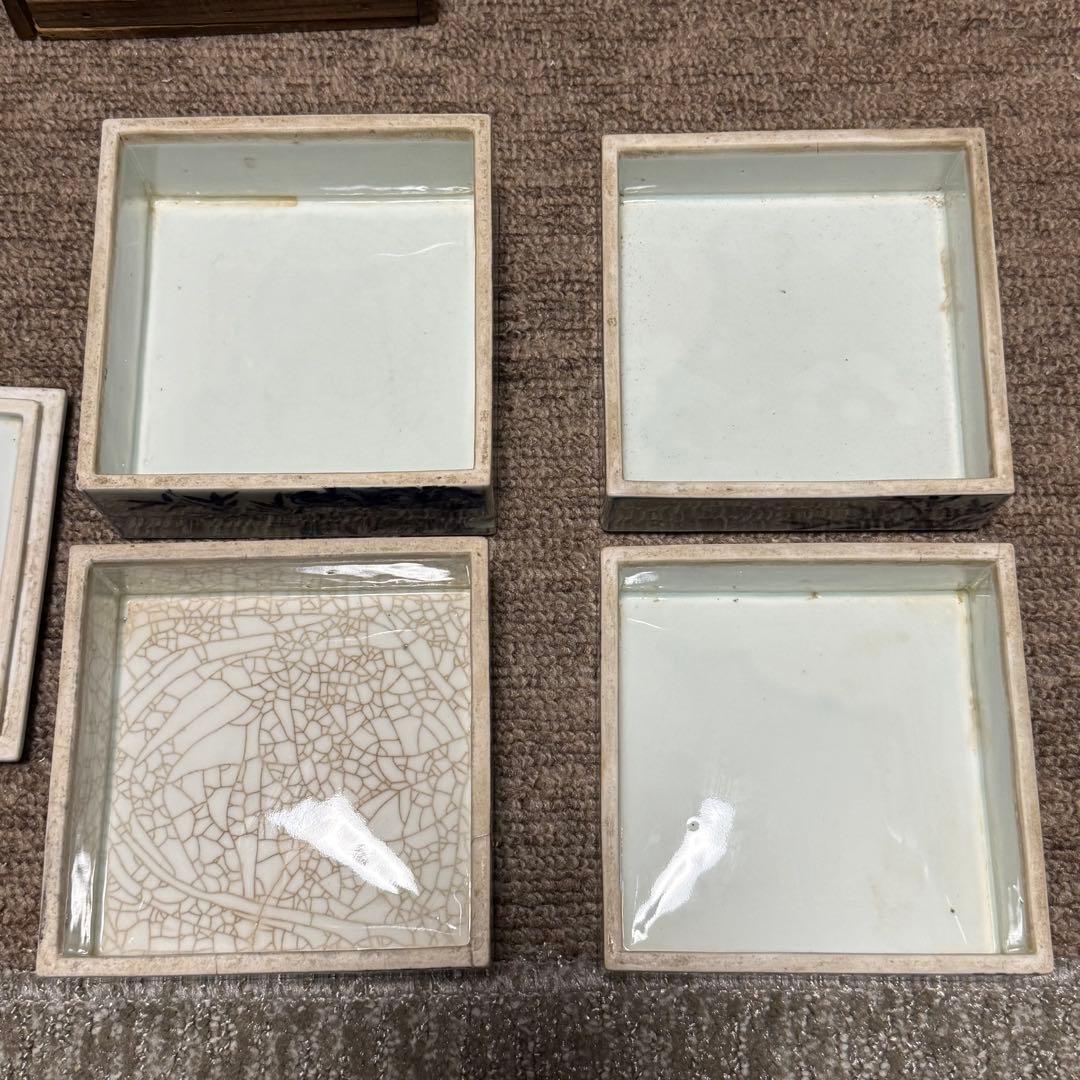 江戸期 亀山焼 染付 重箱 箱付