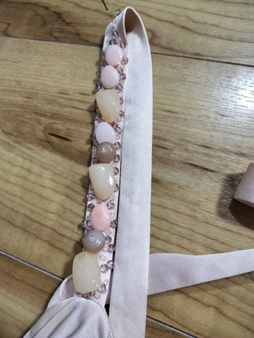 BLUMARINEブルマリンピンクストレッチ天然石とスワロフスキー装飾ワンピース