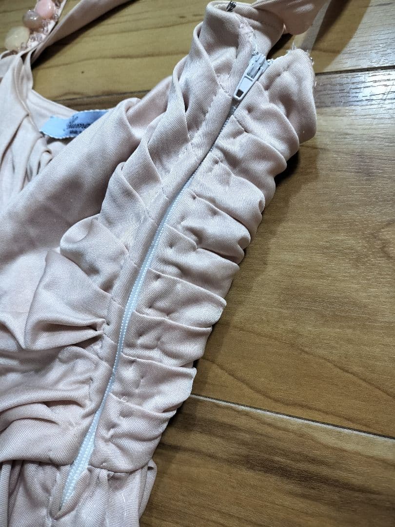 BLUMARINEブルマリンピンクストレッチ天然石とスワロフスキー装飾ワンピース