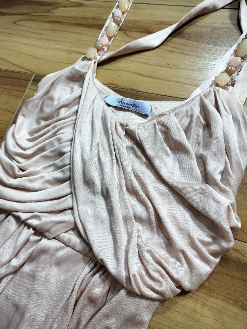 BLUMARINEブルマリンピンクストレッチ天然石とスワロフスキー装飾ワンピース