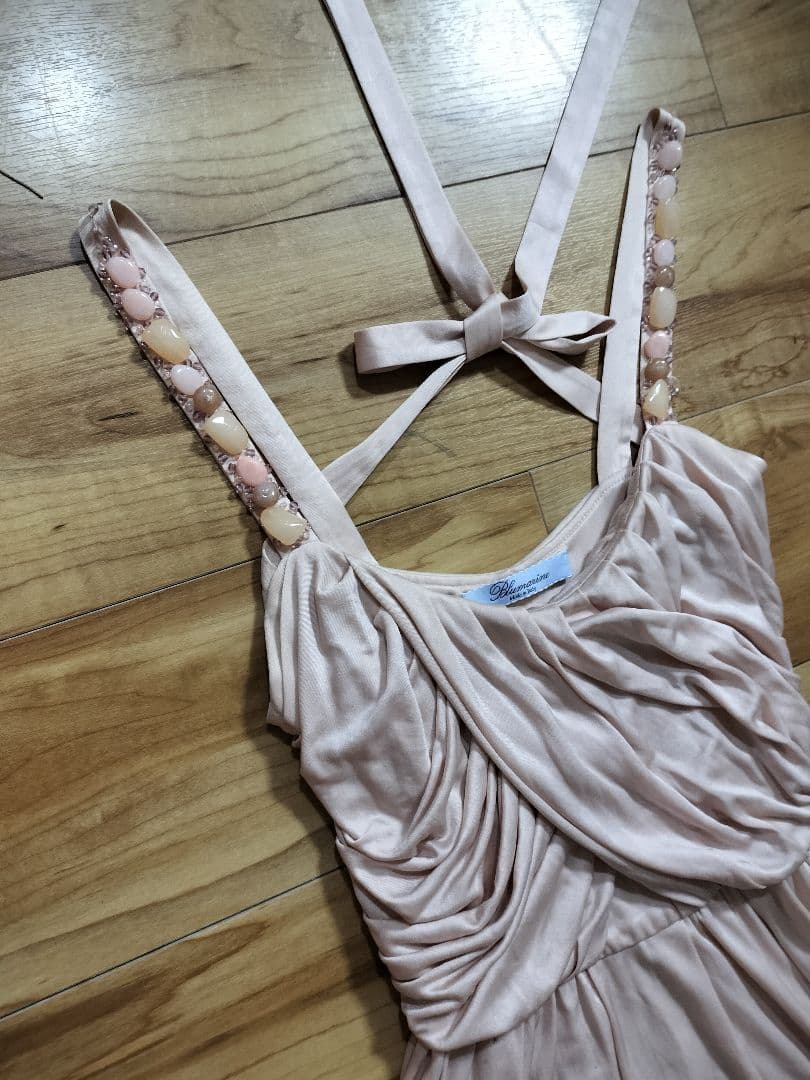 BLUMARINEブルマリンピンクストレッチ天然石とスワロフスキー装飾ワンピース