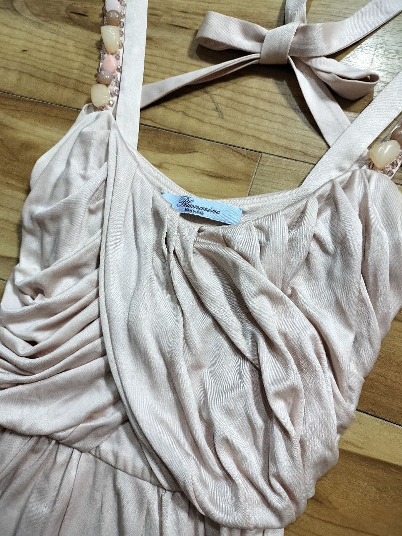 BLUMARINEブルマリンピンクストレッチ天然石とスワロフスキー装飾ワンピース