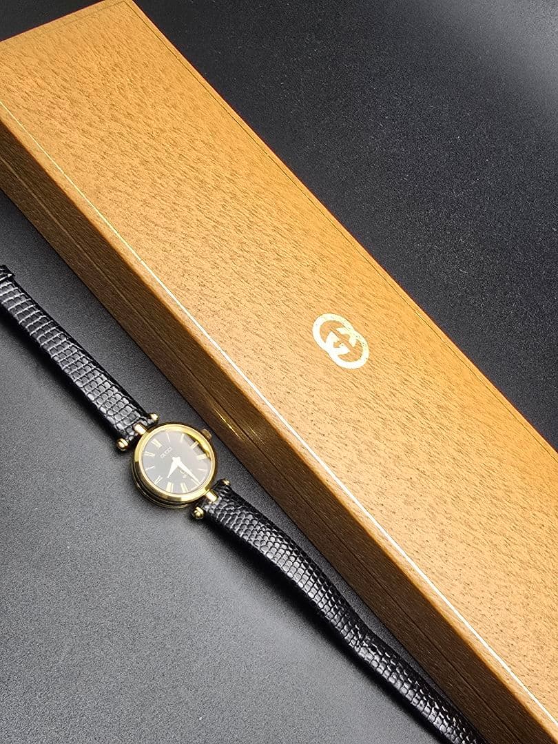デッドストック 電池交換済 ヴィンテージ GUCCI ブラック ゴールド