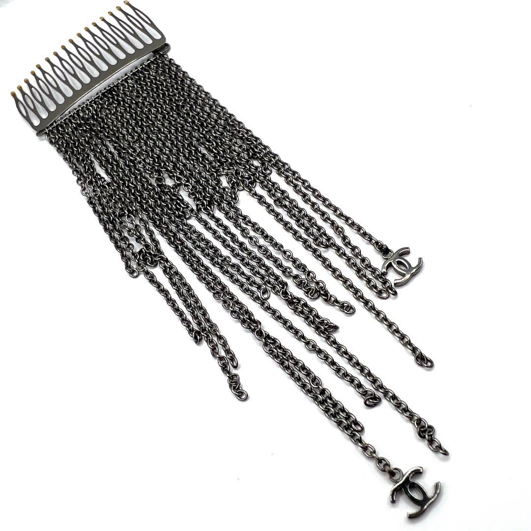 【未使用に近い】シャネル かんざし タッセル チェーン 銀色 ココマーク