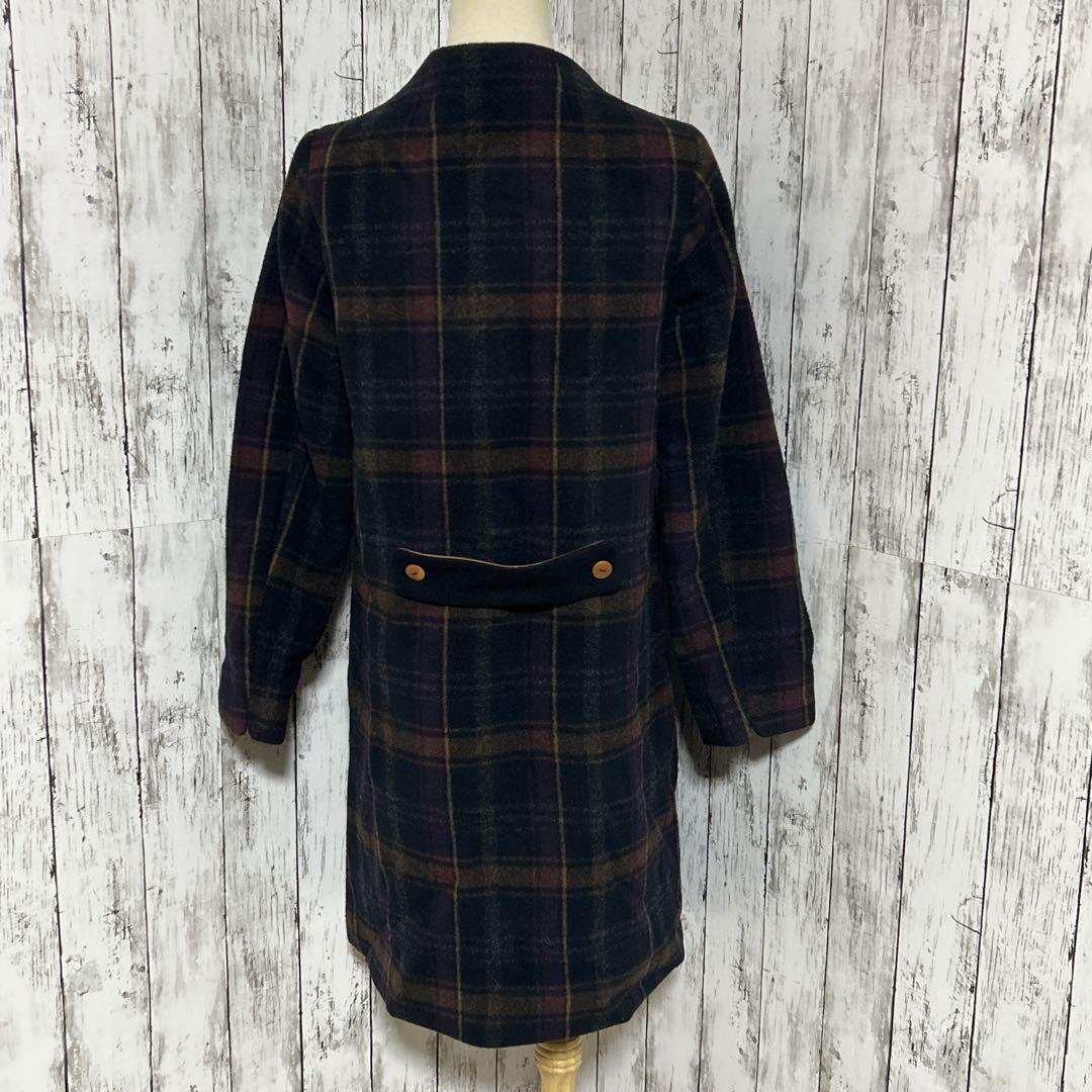 美品【パラスパレス】バルーンモッサー　チェック　ボトルネックコート　美シルエット