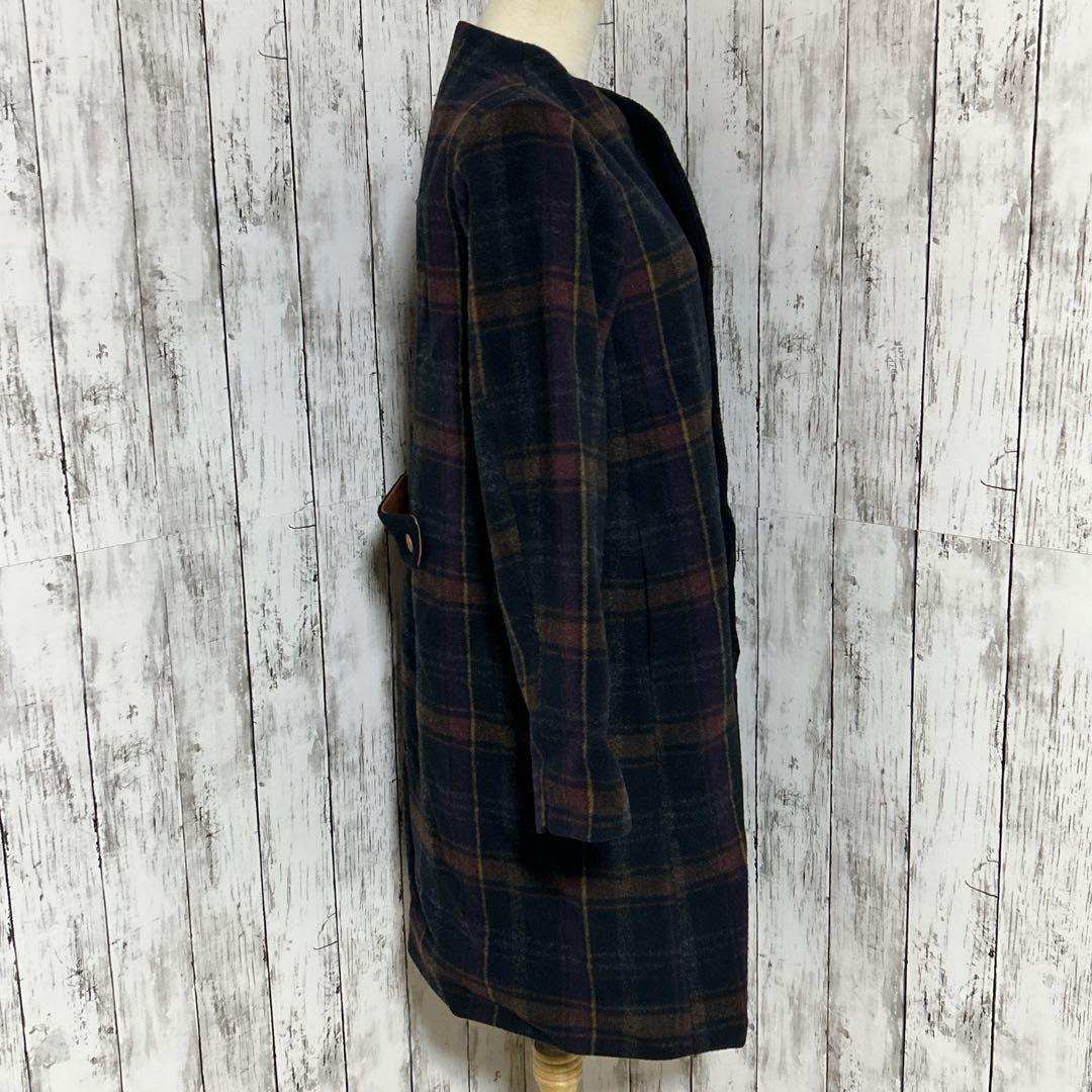 美品【パラスパレス】バルーンモッサー　チェック　ボトルネックコート　美シルエット