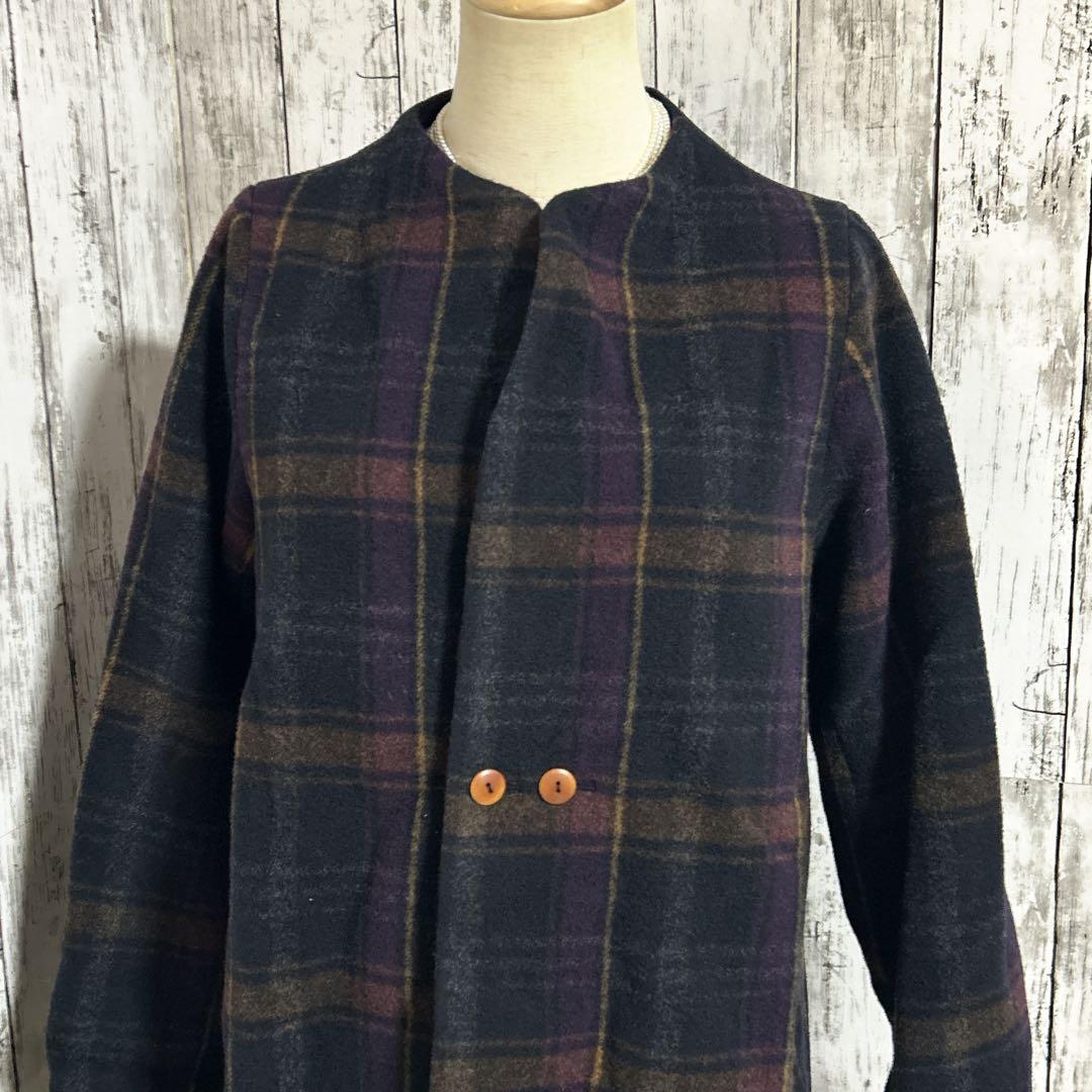 美品【パラスパレス】バルーンモッサー　チェック　ボトルネックコート　美シルエット