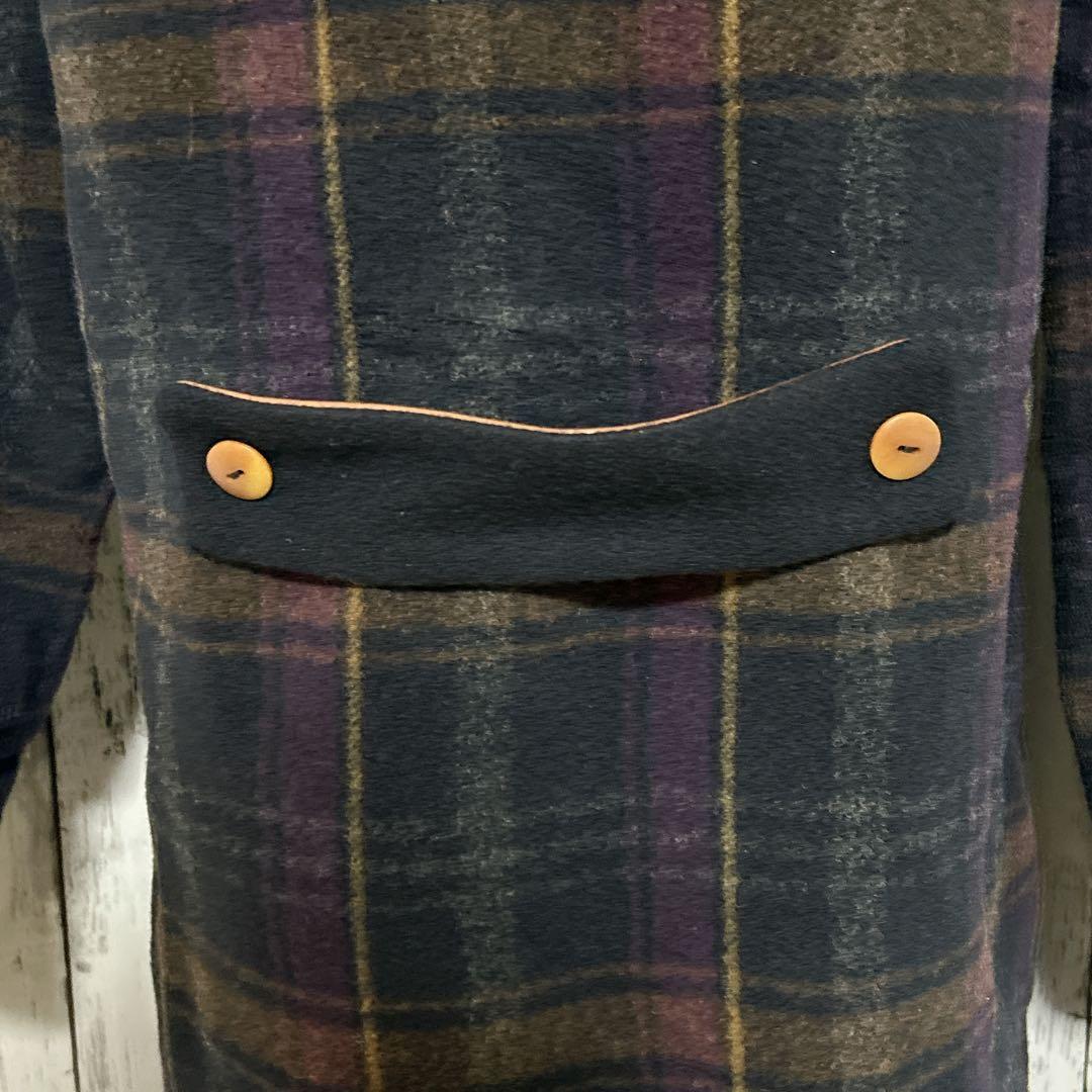 美品【パラスパレス】バルーンモッサー　チェック　ボトルネックコート　美シルエット