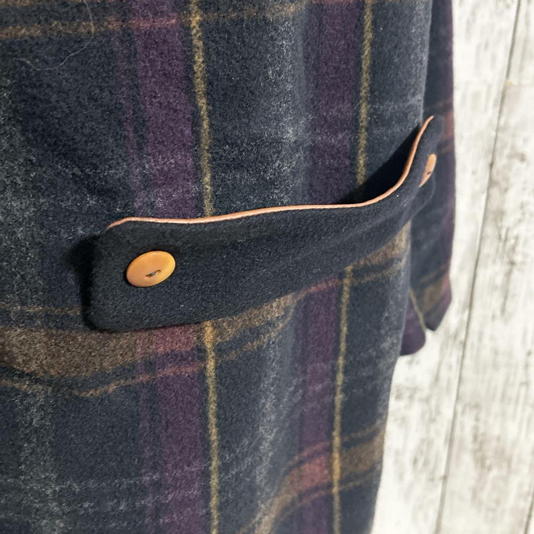 美品【パラスパレス】バルーンモッサー　チェック　ボトルネックコート　美シルエット