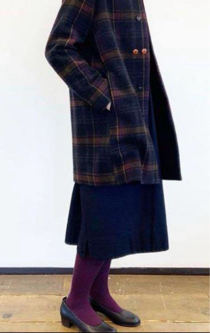 美品【パラスパレス】バルーンモッサー　チェック　ボトルネックコート　美シルエット