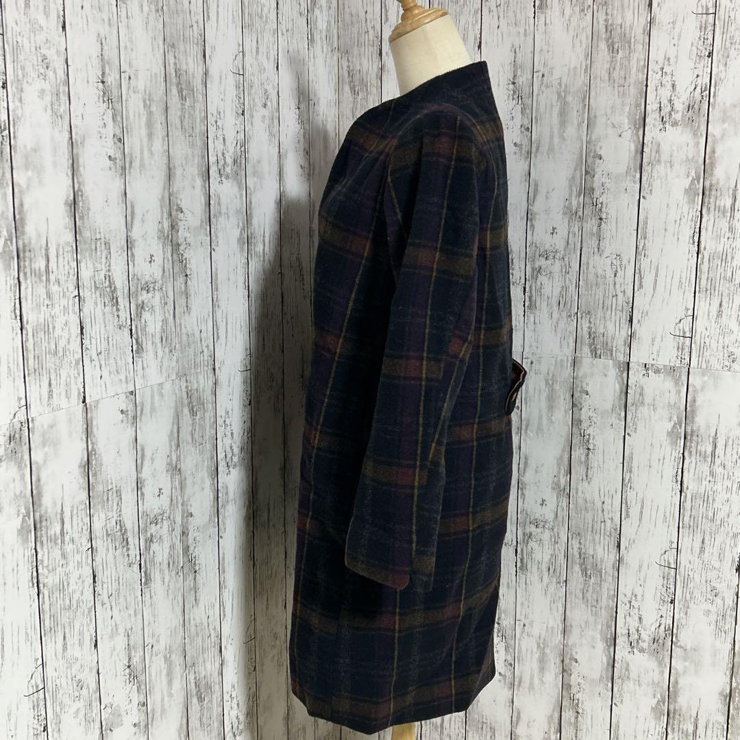 美品【パラスパレス】バルーンモッサー　チェック　ボトルネックコート　美シルエット