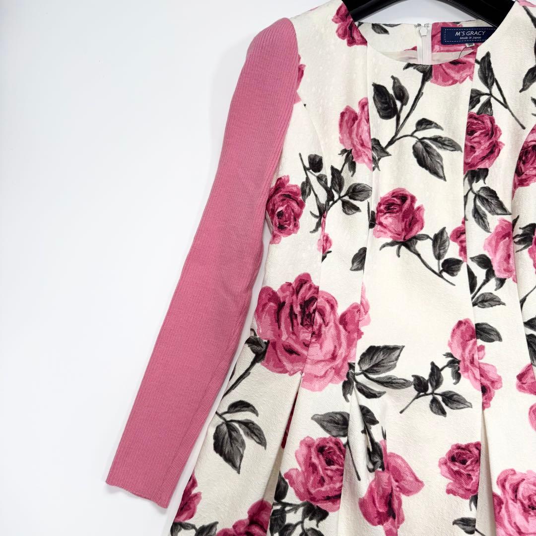 【極美品✨】エムズグレイシー　ワンピース　36 長袖　花柄　2021年　異素材