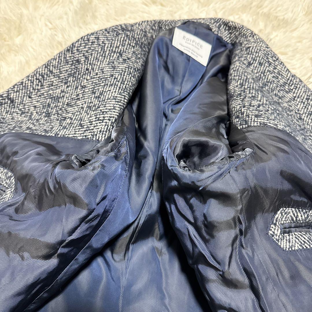 極美品✨ エディフィス ネップヘリンボーンチェスターコート ルドーム製 大きめ