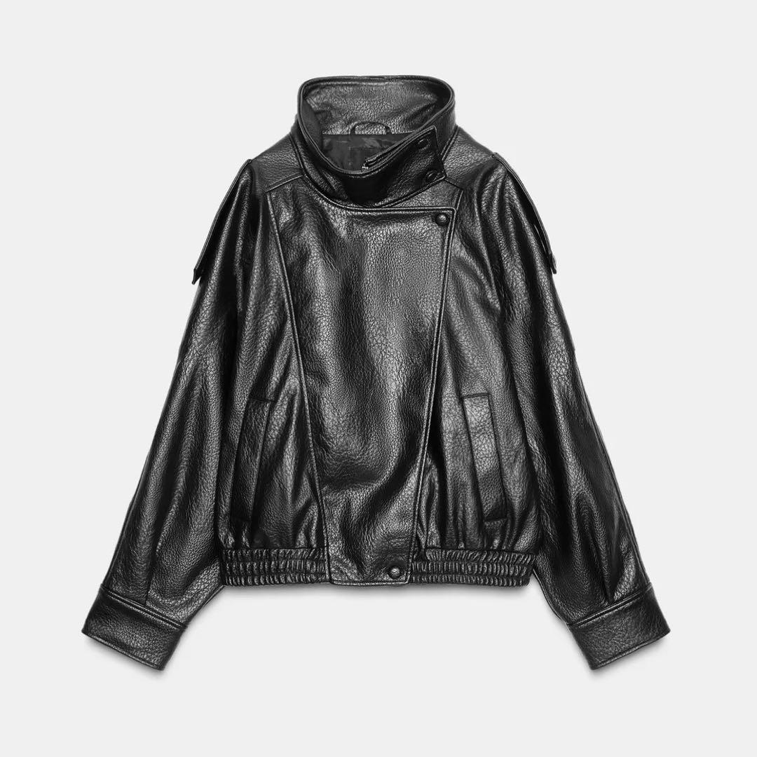 【未使用】ZARA フェイクレザージャケット ブラック XS