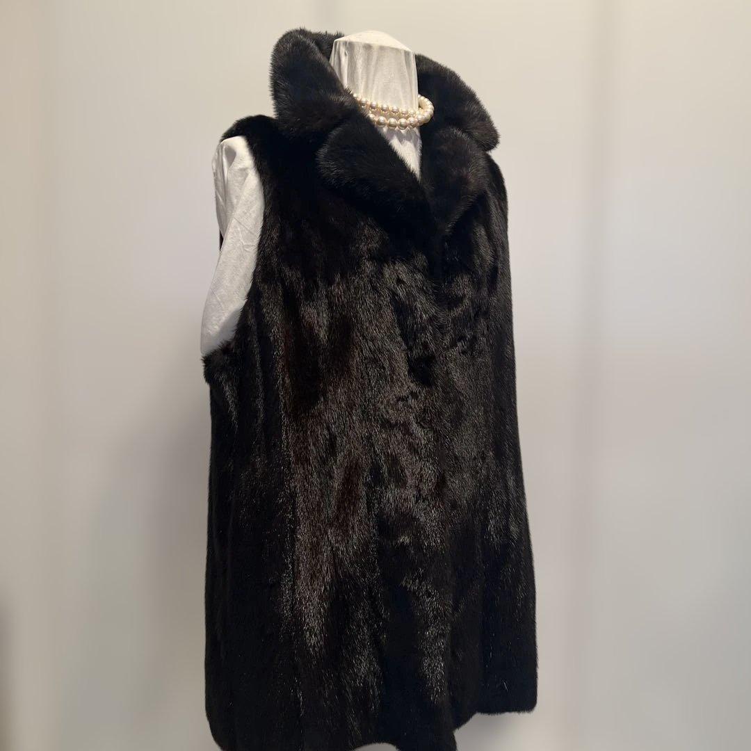 morion　ミンク　襟付きベスト　毛皮　ブラック系　 11号