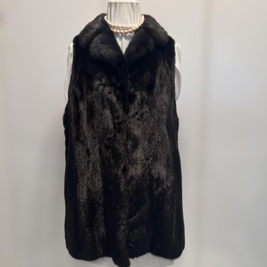 morion　ミンク　襟付きベスト　毛皮　ブラック系　 11号
