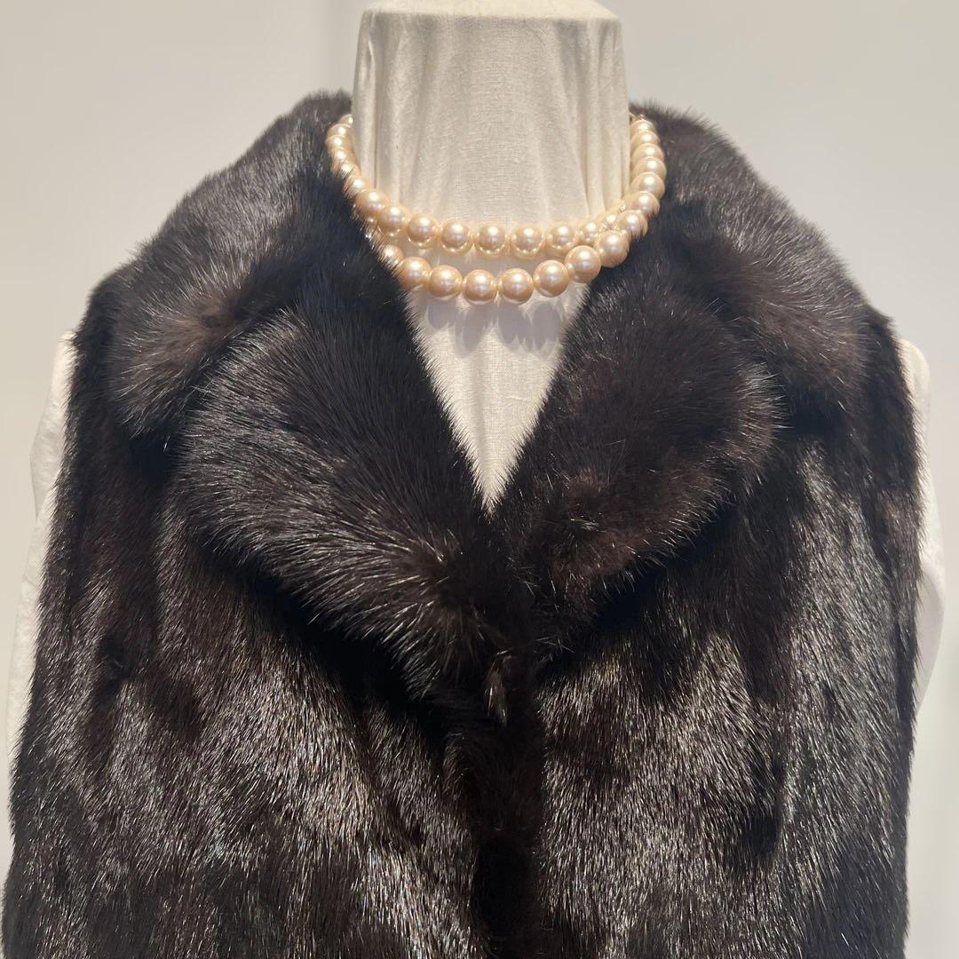 morion　ミンク　襟付きベスト　毛皮　ブラック系　 11号