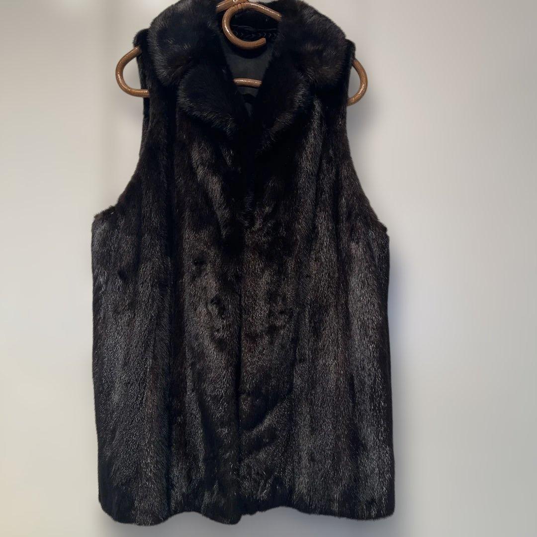morion　ミンク　襟付きベスト　毛皮　ブラック系　 11号