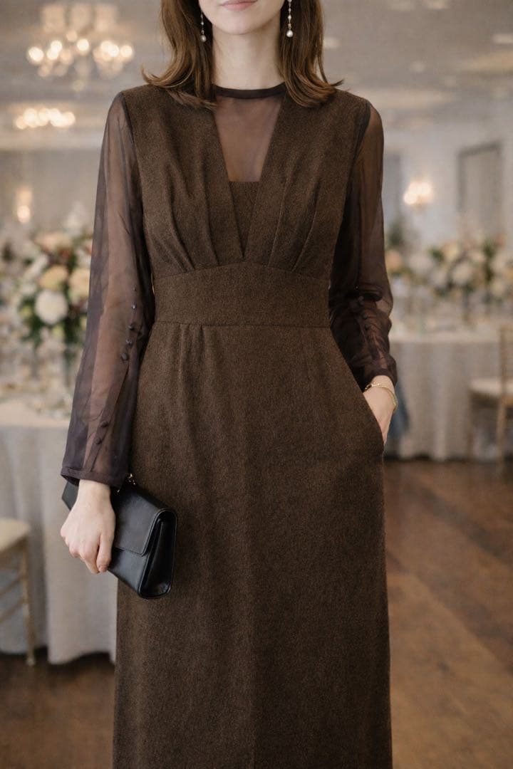 極美品✨kana ジャガード チュール セットドレス ブラウン ドレス S