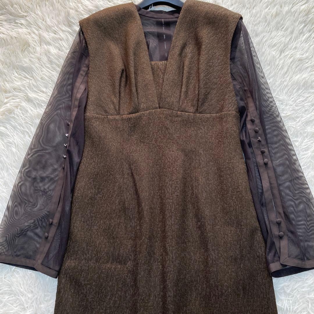 極美品✨kana ジャガード チュール セットドレス ブラウン ドレス S