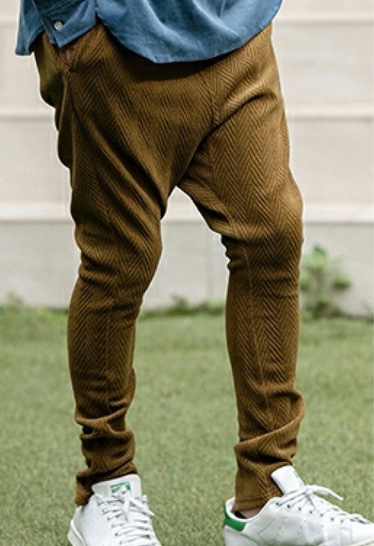 新品未使用　CAMBIO カンビオ【L】ヘリンボーン柄　サルエルパンツ　オリーブ