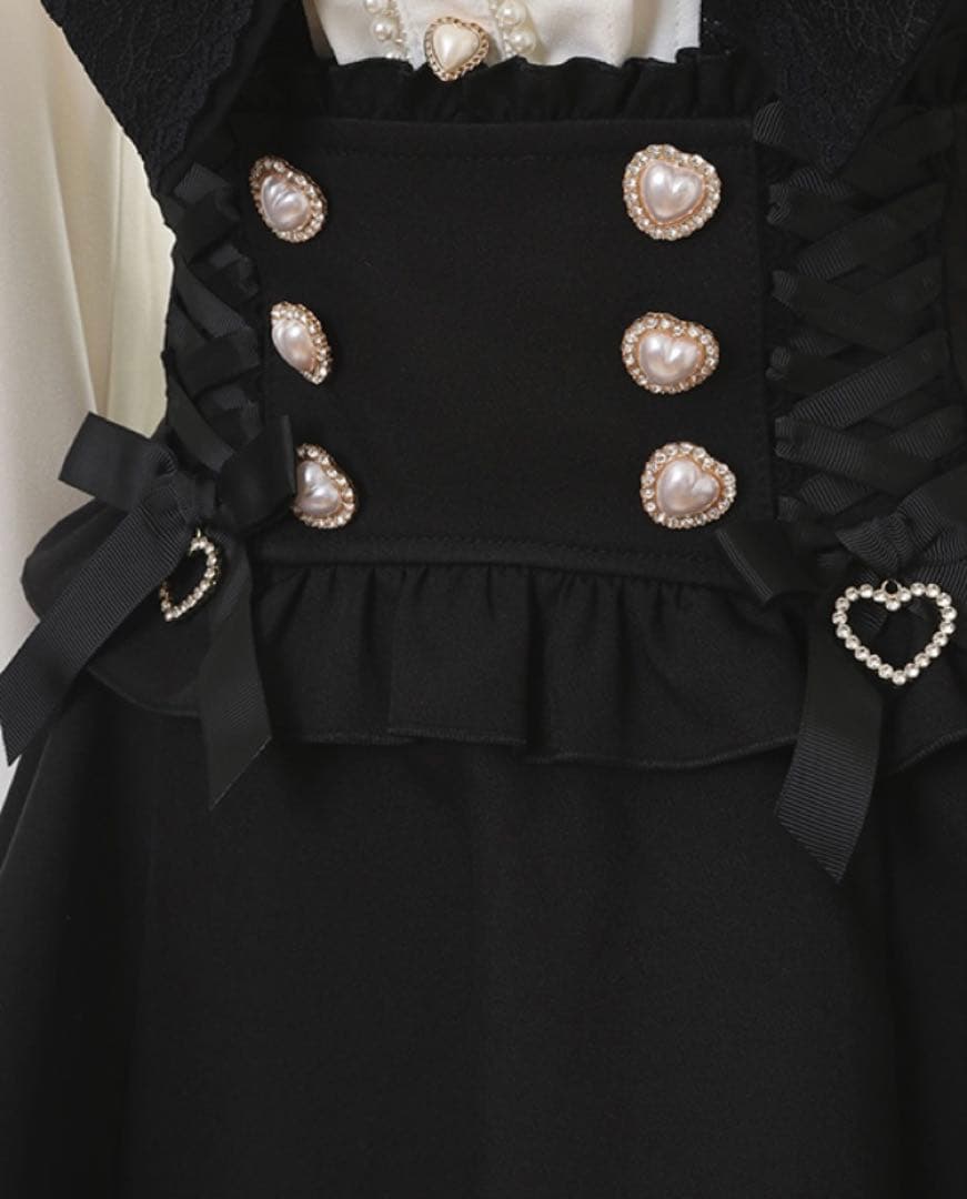 LIZLISA レースアップサスペンダー付きスカパン　ブラック