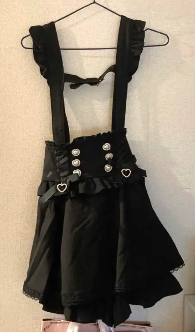 LIZLISA レースアップサスペンダー付きスカパン　ブラック