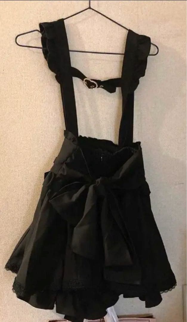 LIZLISA レースアップサスペンダー付きスカパン　ブラック