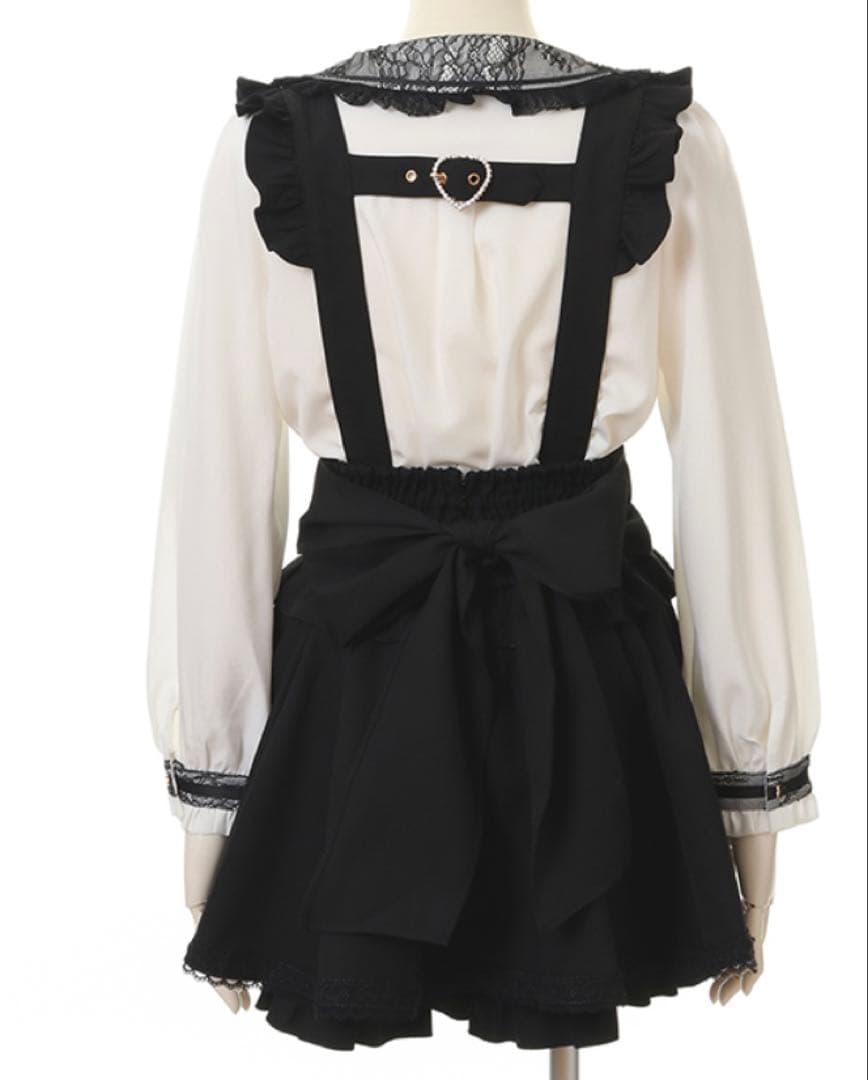 LIZLISA レースアップサスペンダー付きスカパン　ブラック