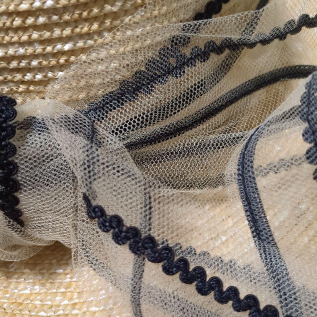 リボン付き麦わら帽子 ベージュ