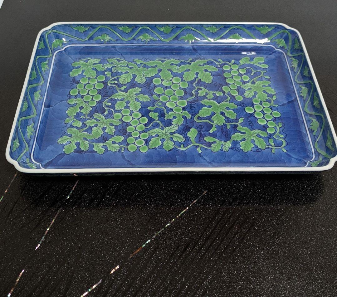 源右衛門窯　緑彩葡萄絵角皿