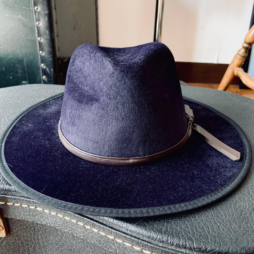 希少カラー ロイヤルネイビーブルー ヴィンテージ ロングプリム ハット HAT