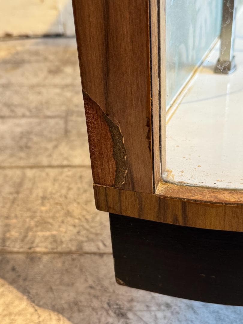 古いガラスショーケースカウンター 店舗什器 Rガラス レトロガラスヴィンテージ