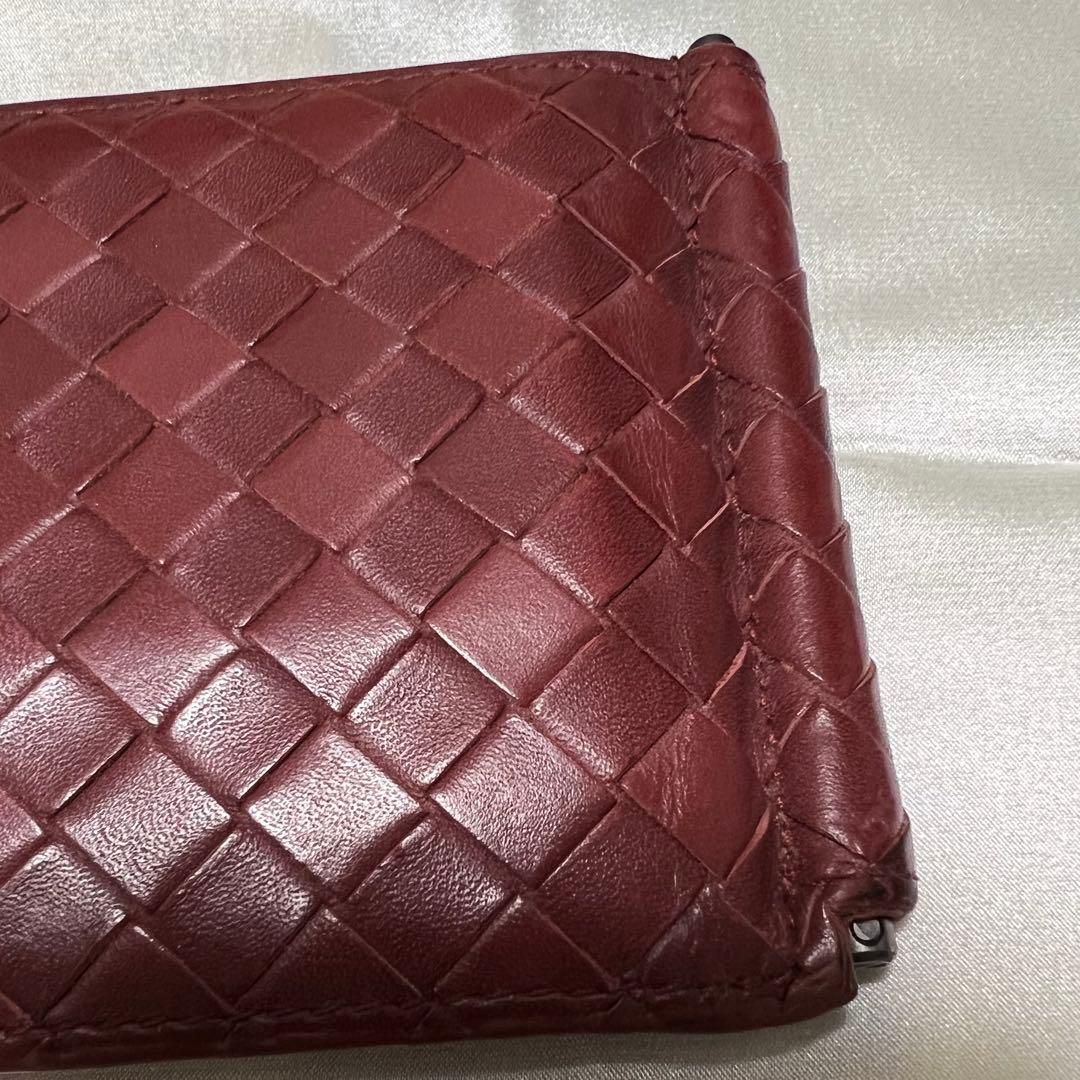 BOTTEGA VENETA イントレチャート マネークリップ財布 バーガンディ