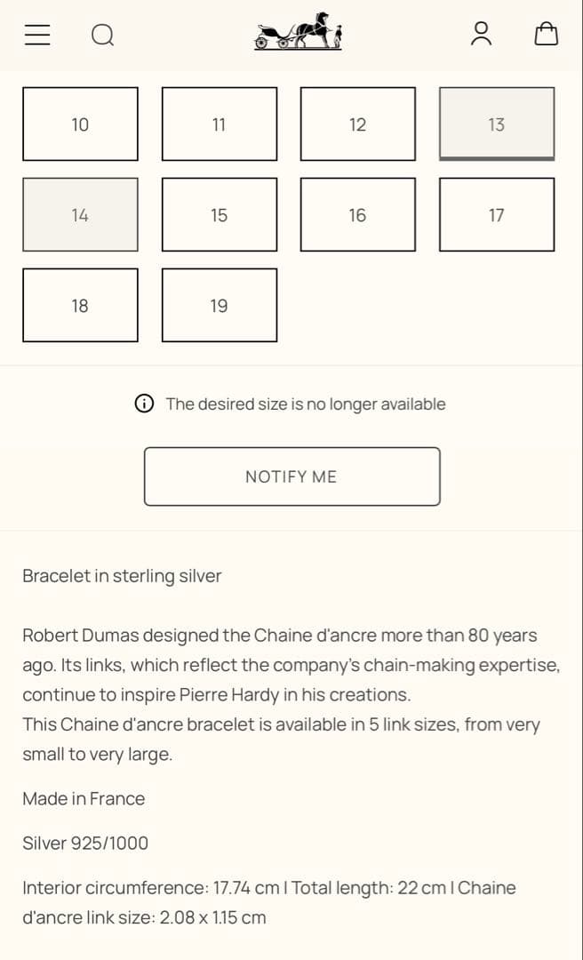 【新品・未使用】エルメス　シェーヌダンクル　GM 13コマ　保証書・レシート付き