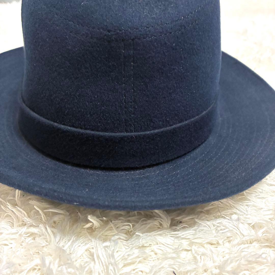 ★人気★エルメス　ネイビー ウール　フェルトハット リボン付き　サイズ57