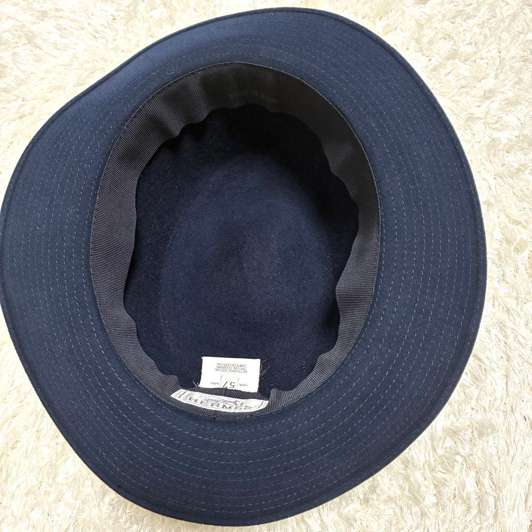 ★人気★エルメス　ネイビー ウール　フェルトハット リボン付き　サイズ57