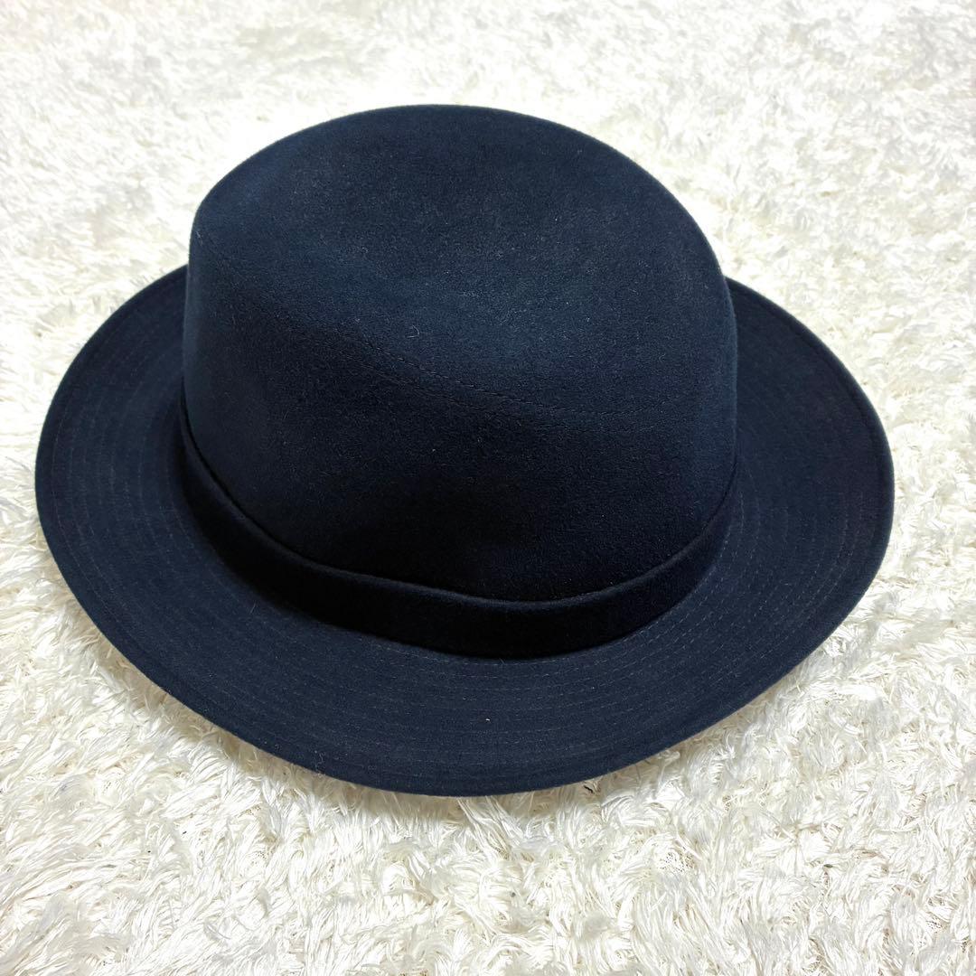 ★人気★エルメス　ネイビー ウール　フェルトハット リボン付き　サイズ57