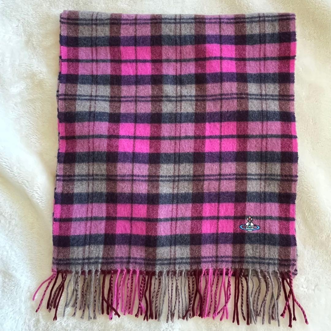 Vivienne Westwood オーブ　刺繍　カシミヤ　マフラー　 チェック