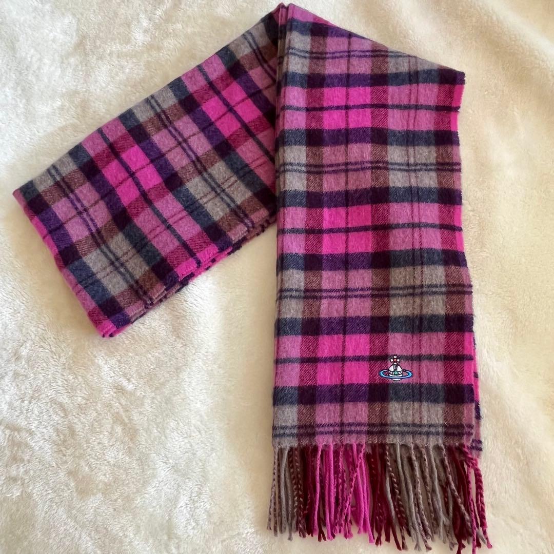 Vivienne Westwood オーブ　刺繍　カシミヤ　マフラー　 チェック