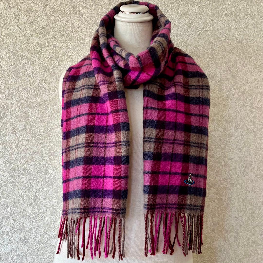 Vivienne Westwood オーブ　刺繍　カシミヤ　マフラー　 チェック