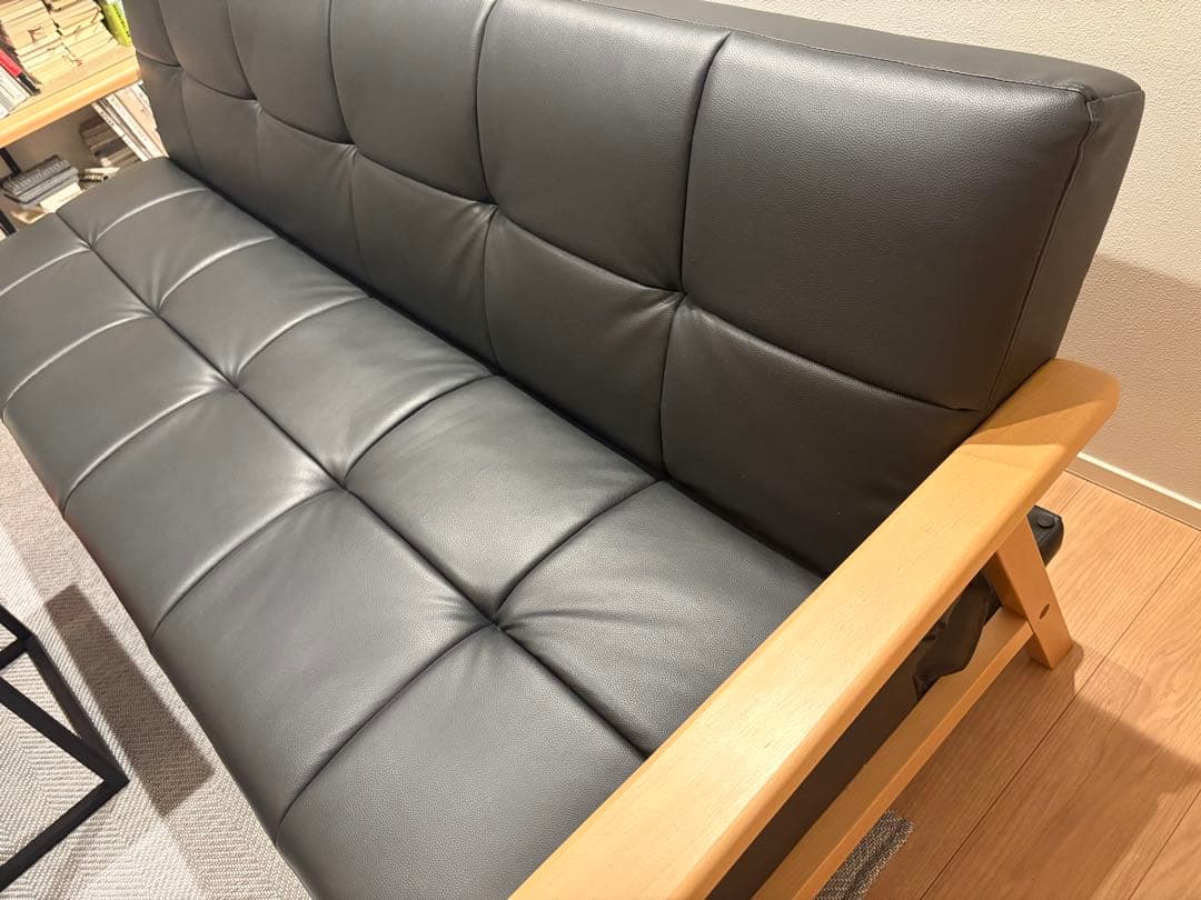 リクライニング ソファーベッド／2WAY／合皮／ブラック　取りに来れる方のみ