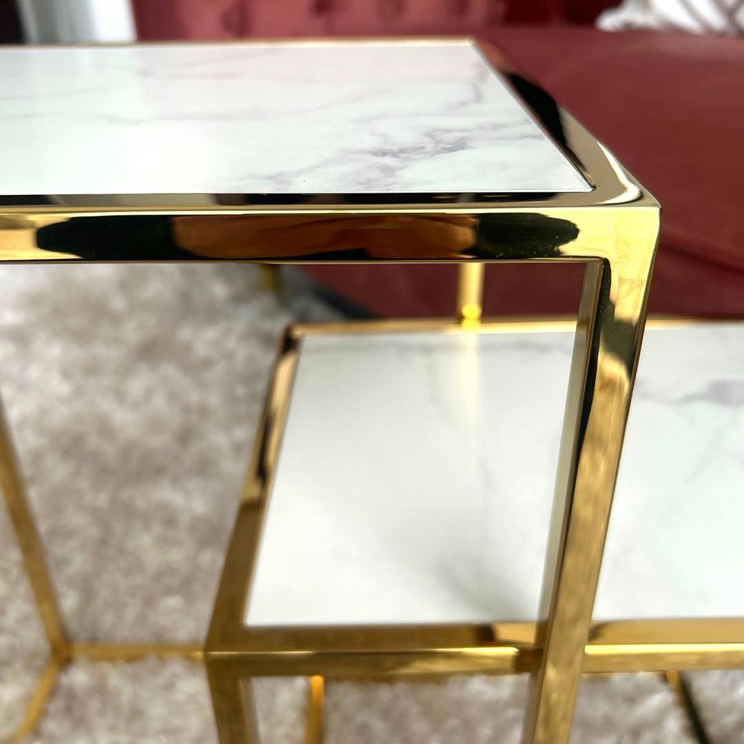 Francfranc レーヌ ネストテーブル S マーブル×ゴールド