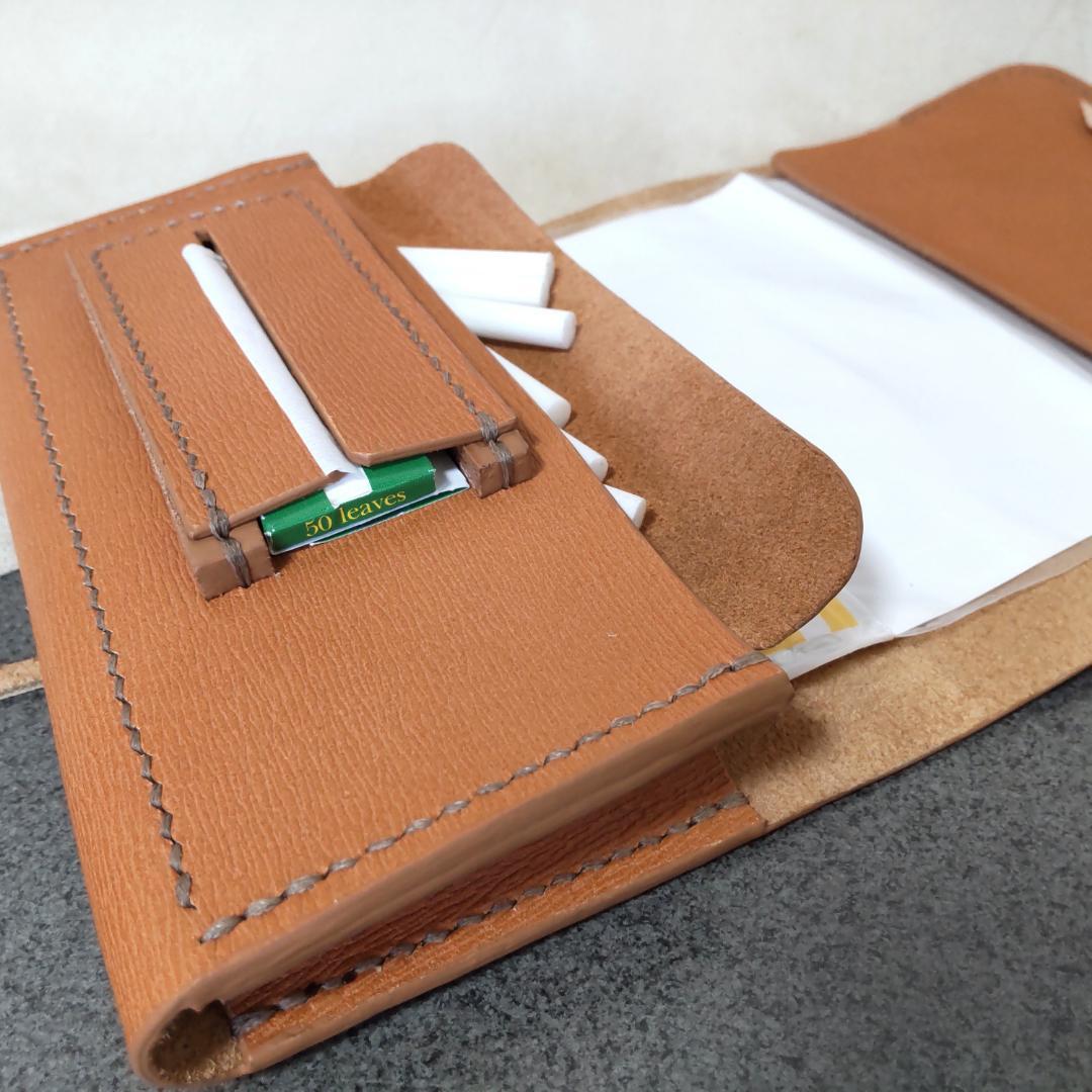 三つ折りシャグポーチ牛革（ペールオレンジ） コンチョ紐止め【T-04】