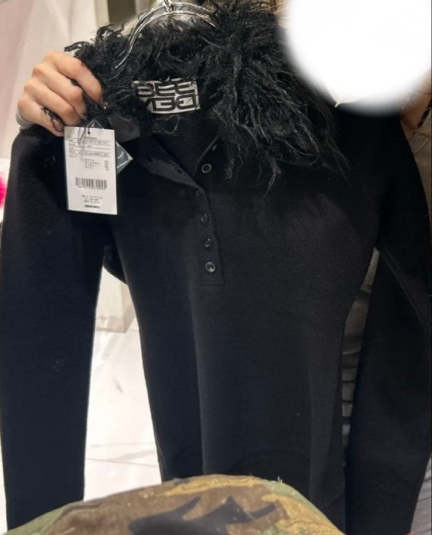 BEEDEN FUR COLLAR KNITTED BODY SUIT ブラック