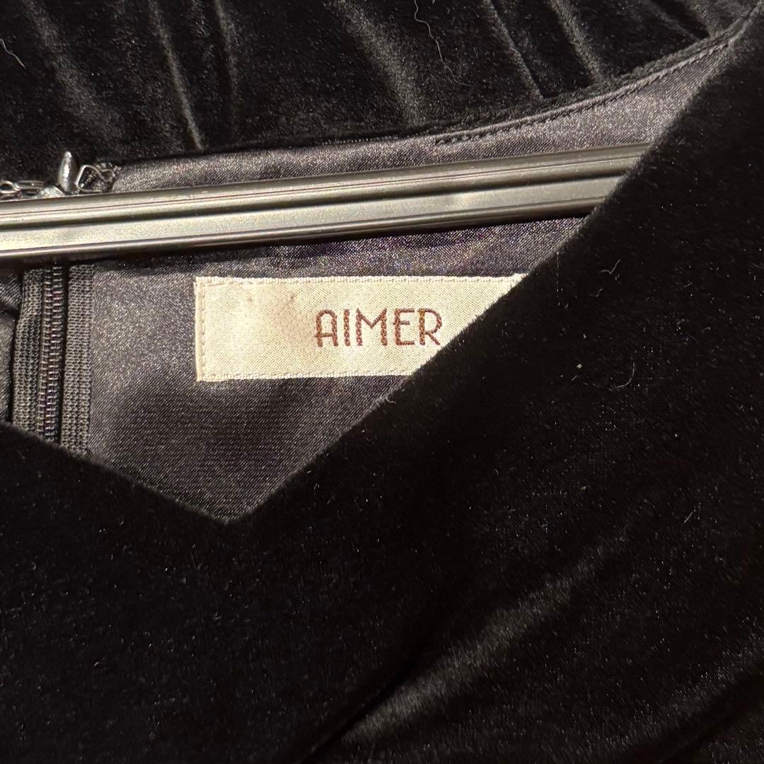 AIMER ベロア袖フロッキーフレアドレス 黒 白 エメ